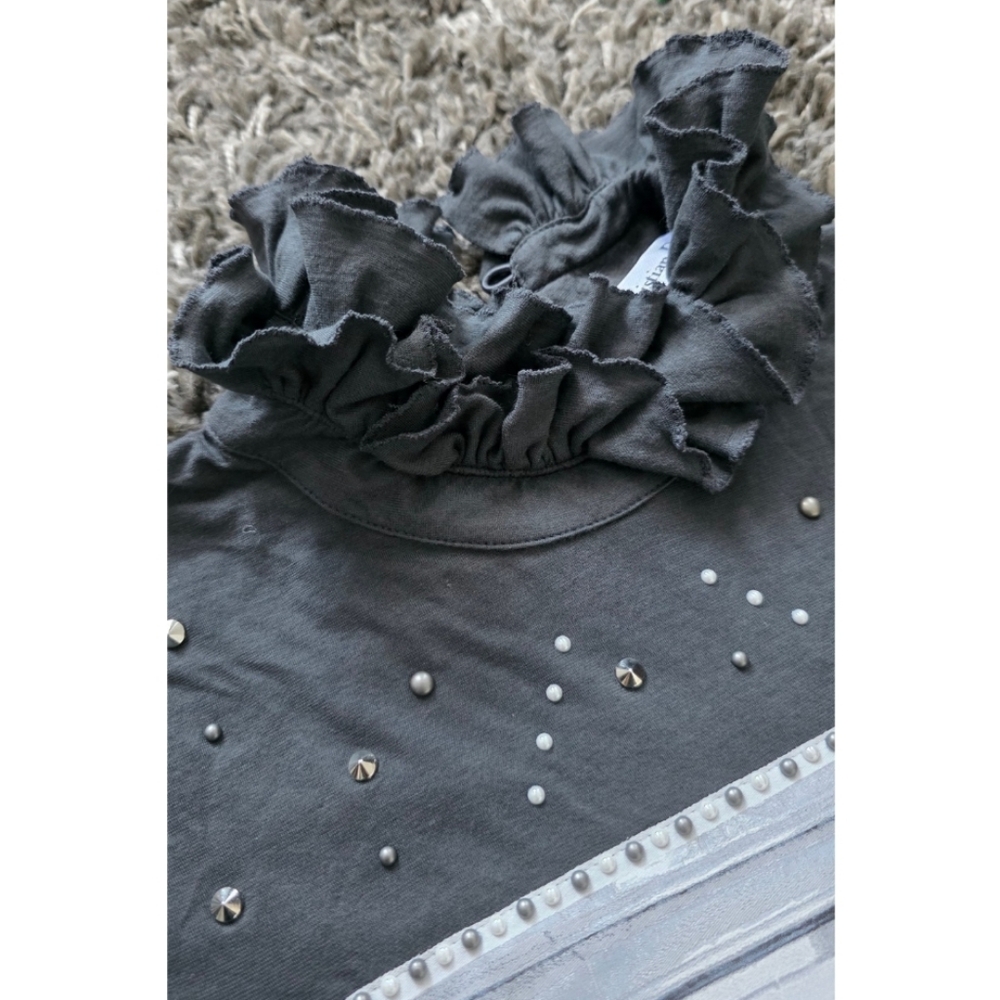 Dior Charcoal Buttoned Top with Stud Accents - Picture 3 of 6